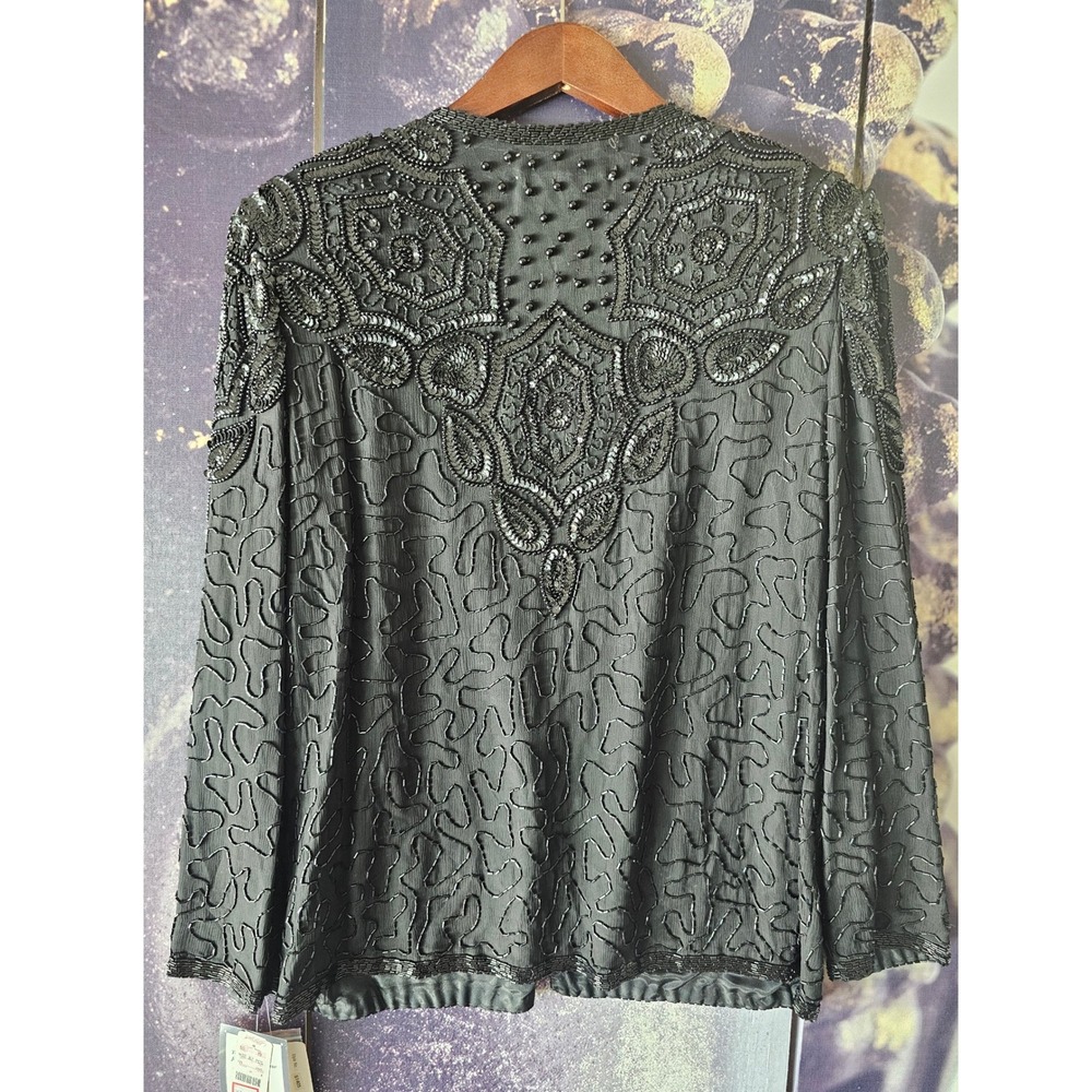 Adrianna Papell Evening Beaded Sequin‎ Jacket Bolero Black Party Elegant Size M - Picture 8 of 11